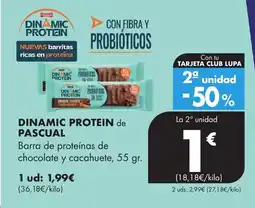 Supermercados Lupa DINAMIC PROTEIN de PASCUAL Barra de proteínas de chocolate y cacahuete oferta