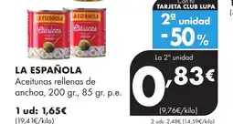 Supermercados Lupa LA ESPAÑOLA Aceitunas rellenas de anchoa oferta