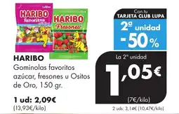 Supermercados Lupa HARIBO Gominolas favoritos azúcar, fresones u Ositos de Oro oferta