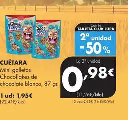 Supermercados Lupa CUÉTARA Mini galletas Chocoflakes de chocolate blanco oferta