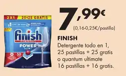 Supermercados Lupa FINISH Detergente todo en 1, 25 pastillas + 25 gratis o quantum ultimate 16 pastillas +16 gratis. oferta
