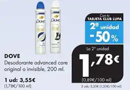 Supermercados Lupa DOVE Desodorante advanced care original o invisible oferta