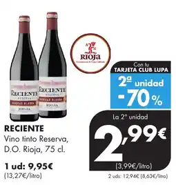 Supermercados Lupa RECIENTE Vino tinto Reserva, D.O. Rioja oferta