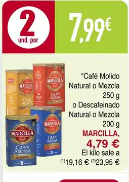 Masymas MARCILLA Café Molido Natural o Mezcla o o Descafeinado Natural o Mezcla oferta
