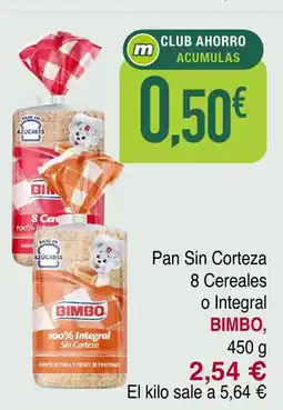Masymas BIMBO Pan Sin Corteza 8 Cereales o Integral oferta