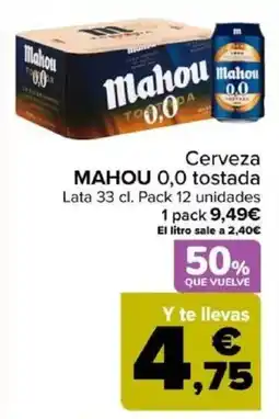 Carrefour MAHOU Cerveza 0,0 tostada oferta