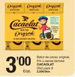SPAR Fragadis CACAOLAT Batut de cacau original, 0% o sense lactosa oferta