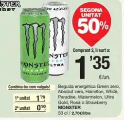 SPAR Fragadis MONSTER Beguda energètica Green zero, Paradise, Watermelon, Ultra Gold, Rosa o Strawberry oferta