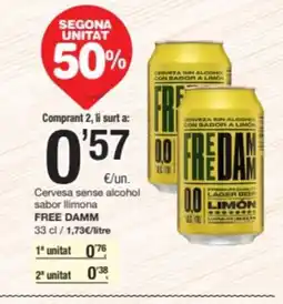 SPAR Fragadis FREE DAMM Cervesa sense alcohol sabor llimona oferta