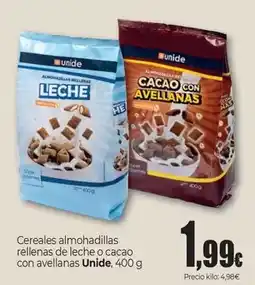 Unide Market Unide - cereales almohadillas rellenas de leche o cacao con avellanas oferta