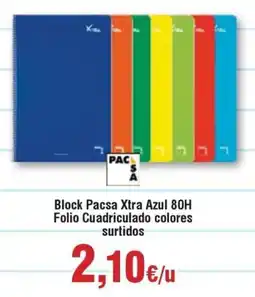 Hiper FROIZ Block Pacsa Xtra Azul 80H Folio Cuadriculado colores surtidos oferta