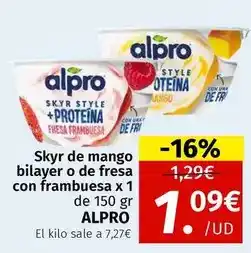 Maskom Supermercados Alpro - skyr de mango bilayer o de fresa con frambuesa oferta