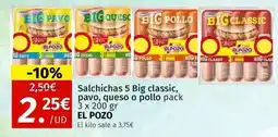 Maskom Supermercados Elpozo - salchichas 5 big classic/ pavo/ queso o pollo oferta