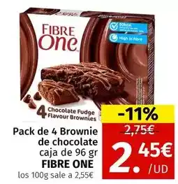 Maskom Supermercados Fibre one - pack de 4 brownie de chocolate caja de 96 gr oferta