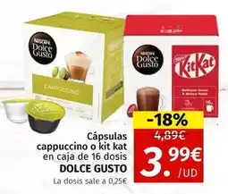 Maskom Supermercados Nescafé - capsulas capuccino o kit kat en caja de 16 dosis dolce gusto oferta