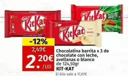 Maskom Supermercados Nestlé - chocolatina barrita x 3 de chocolate con leche/ avellanas o blanco de 124,50gr kit kat oferta