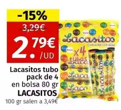 Maskom Supermercados Lacasitos - tubo pack de 4 en bolsa de 80 gr oferta