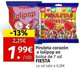 Maskom Supermercados Fiesta - piruleta corazon o lolipop en bolsa de 7 ud oferta