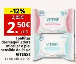 Maskom Supermercados Vitesse - toallitas desmaquilladora micellar o piel sensible de 25 ud oferta