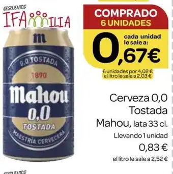 Supermercados El Jamón MAHOU Cerveza 0,0 Tostada oferta