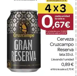 Supermercados El Jamón Cerveza Cruzcampo Reserva oferta