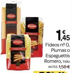 Supermercados El Jamón ROMERO Fideos nº 0, Plumas o Espaguettis oferta