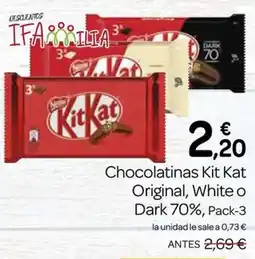 Supermercados El Jamón Chocolatinas Kit Kat Original, White o Dark 70%, Pack-3 oferta
