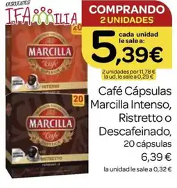 Supermercados El Jamón Café Cápsulas Marcilla Intenso, Ristretto o Descafeinado oferta