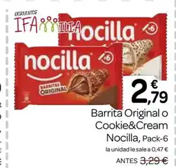 Supermercados El Jamón NOCILLA Barrita Original o Cookie&Cream oferta