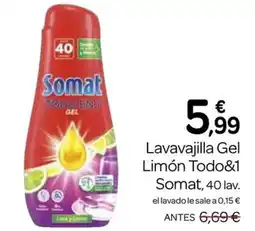 Supermercados El Jamón SOMAT Lavavajilla Gel Limón Todo&1 oferta