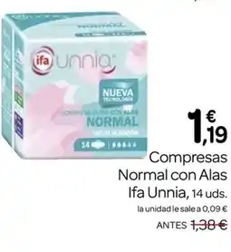 Supermercados El Jamón IFA UNNIA Compresas Normal con Alas oferta