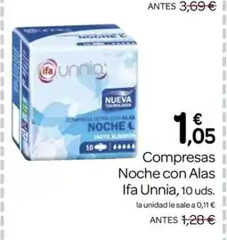 Supermercados El Jamón IFA UNNIA Compresas Noche con Alas oferta