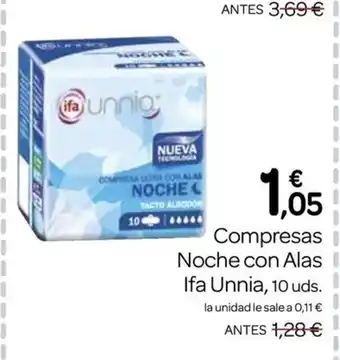 Supermercados El Jamón IFA UNNIA Compresas Noche con Alas oferta