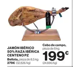 Hipercor Jamón ibérico 50% raza ibérica centeno pz oferta