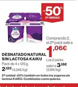 Hipercor KAIKU Desnatado natural sin lactosa oferta