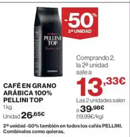 Hipercor PELLINI TOP Café en grano arabica 100% oferta