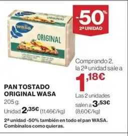 Hipercor WASA Pan tostado original oferta