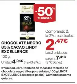 Hipercor Chocolate negro 85% cacao lindt excellence oferta