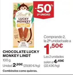 Hipercor LINDT Chocolate lucky monkey oferta