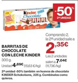Hipercor KINDER Barritas de chocolate con leche oferta