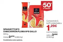 Hipercor GALLO Spaguetti nº3 o macarrón pluma nº6 oferta