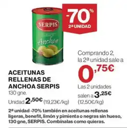 Hipercor SERPIS Aceitunas rellenas de anchoa oferta