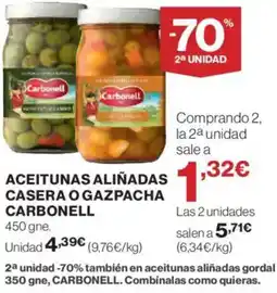 Hipercor CARBONELL Aceitunas aliñadas casera o gazpacha oferta