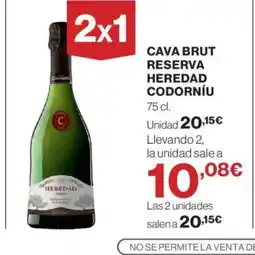 Hipercor CODORNÍU Cava brut reserva heredad oferta