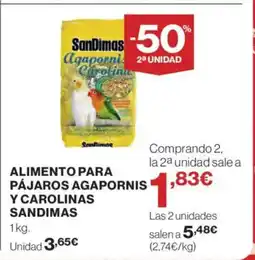 Hipercor SANDIMAS Alimento para pájaros agapornis y carolinas oferta