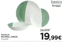 Hipercor Vajilla en opal en opal junco. 12 piezas. oferta