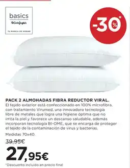 Hipercor Pack 2 almohadas fibra reductor viral oferta