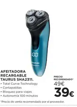 Hipercor Afeitadora recargable taurus sha2311 oferta