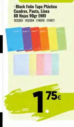 Family Cash ENRI Block Folio Tapa Plástico Cuadros, Pauta, Línea 80 Hojas oferta