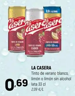 Coviran LA CASERA Tinto de verano blanco, limón o limón sin alcohol lata oferta